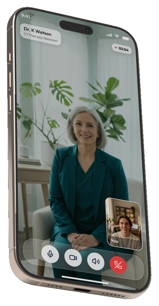 TreeTalk Therapy video session on a phone